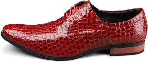 HOOENG Shoes Dress Oxford for Men Lace Up Round Toe Crocodile Embossed Derby Shoes Vegan Leather Non Slip Low Top Anti-Slip Block Heel Party (Color : Red, Size : 7)