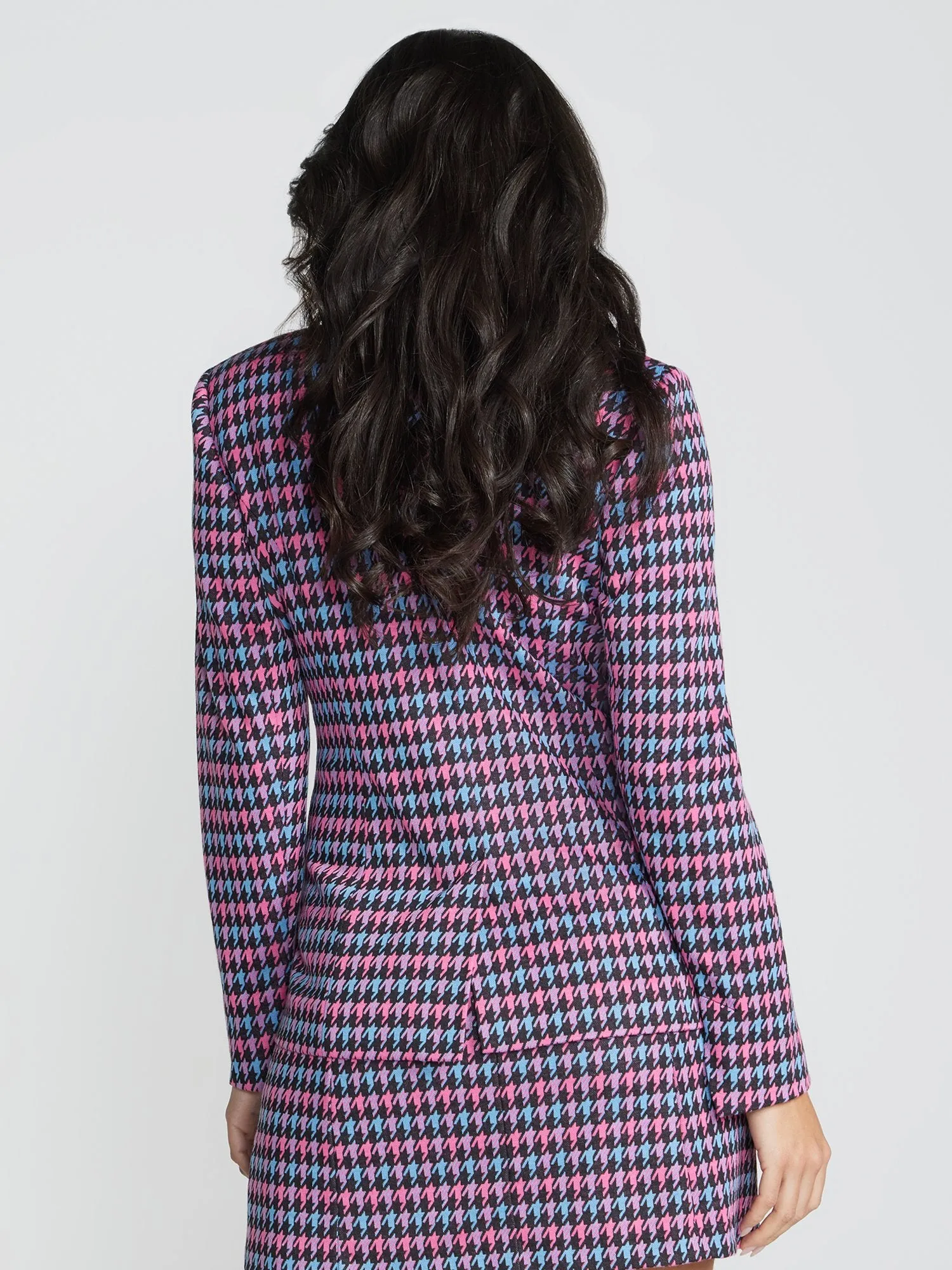 Houndstooth Sweetheart Neck Blazer