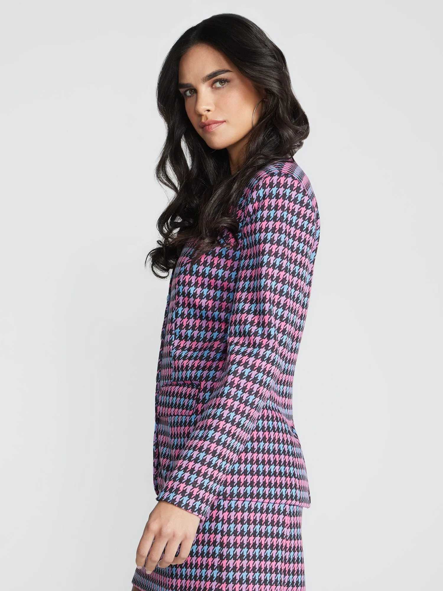 Houndstooth Sweetheart Neck Blazer