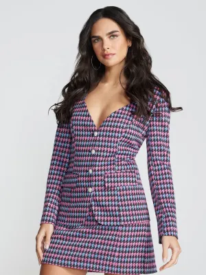 Houndstooth Sweetheart Neck Blazer