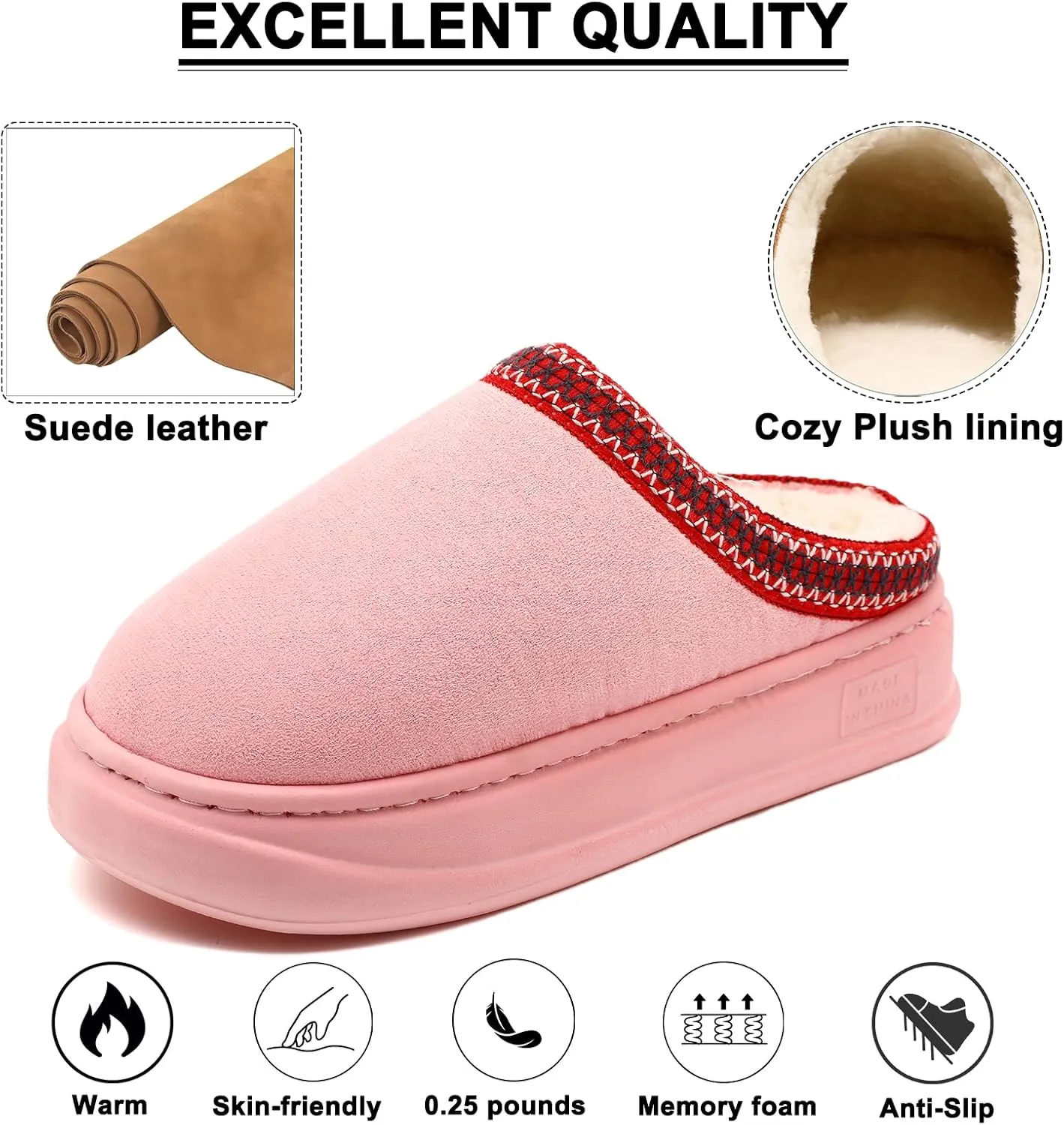 House Slippers for Woman Men, Womens slippers Platform EVA sole Warm Fuzzy Faux Fur Lined Suede Short Ankle Boots Memory Foam shoes for Women Anti-Slip Boot Indoor Size