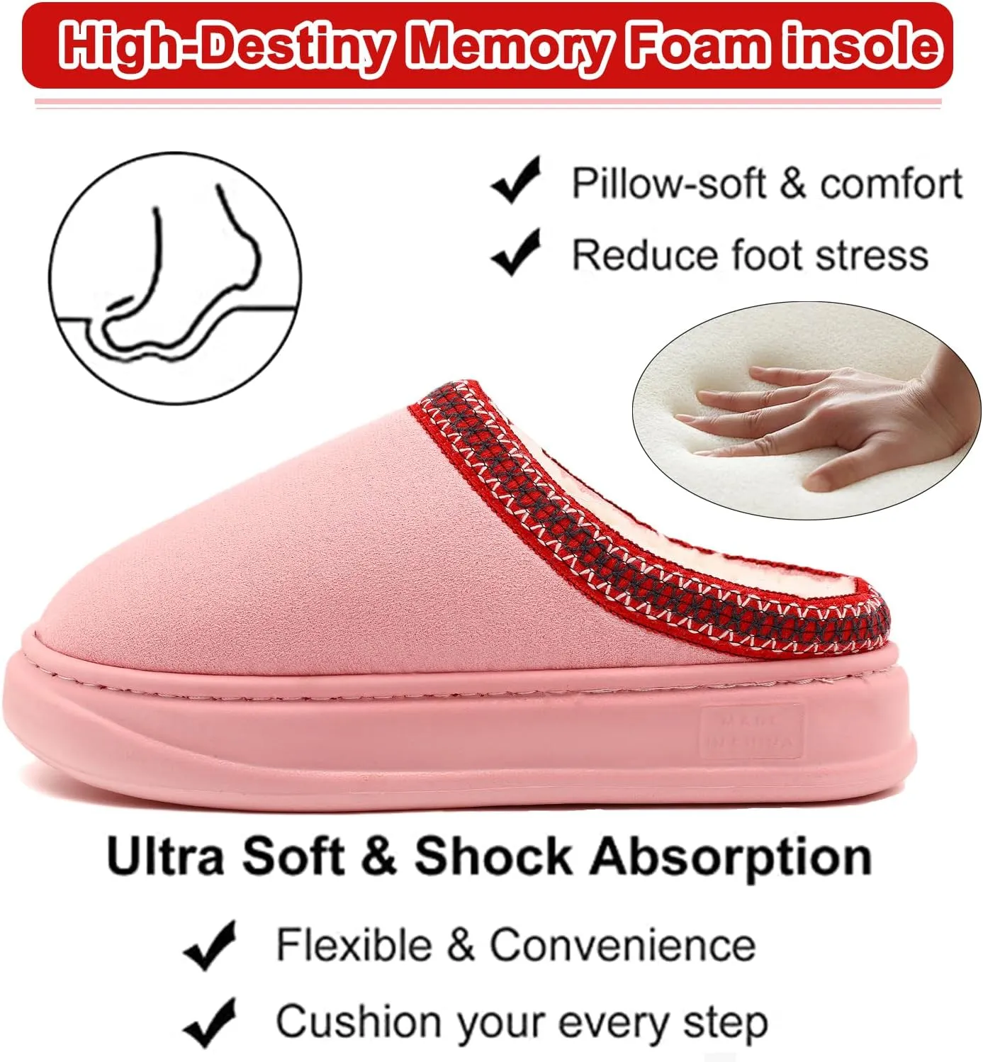 House Slippers for Woman Men, Womens slippers Platform EVA sole Warm Fuzzy Faux Fur Lined Suede Short Ankle Boots Memory Foam shoes for Women Anti-Slip Boot Indoor Size
