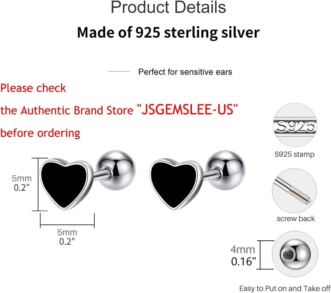 Hypoallergenic 925 Sterling Silver Stud Earrings for Women With Screw Back Small Butterfly Heart Flower Earrings for Girls Tragus Cartilage Jewelry Gifts