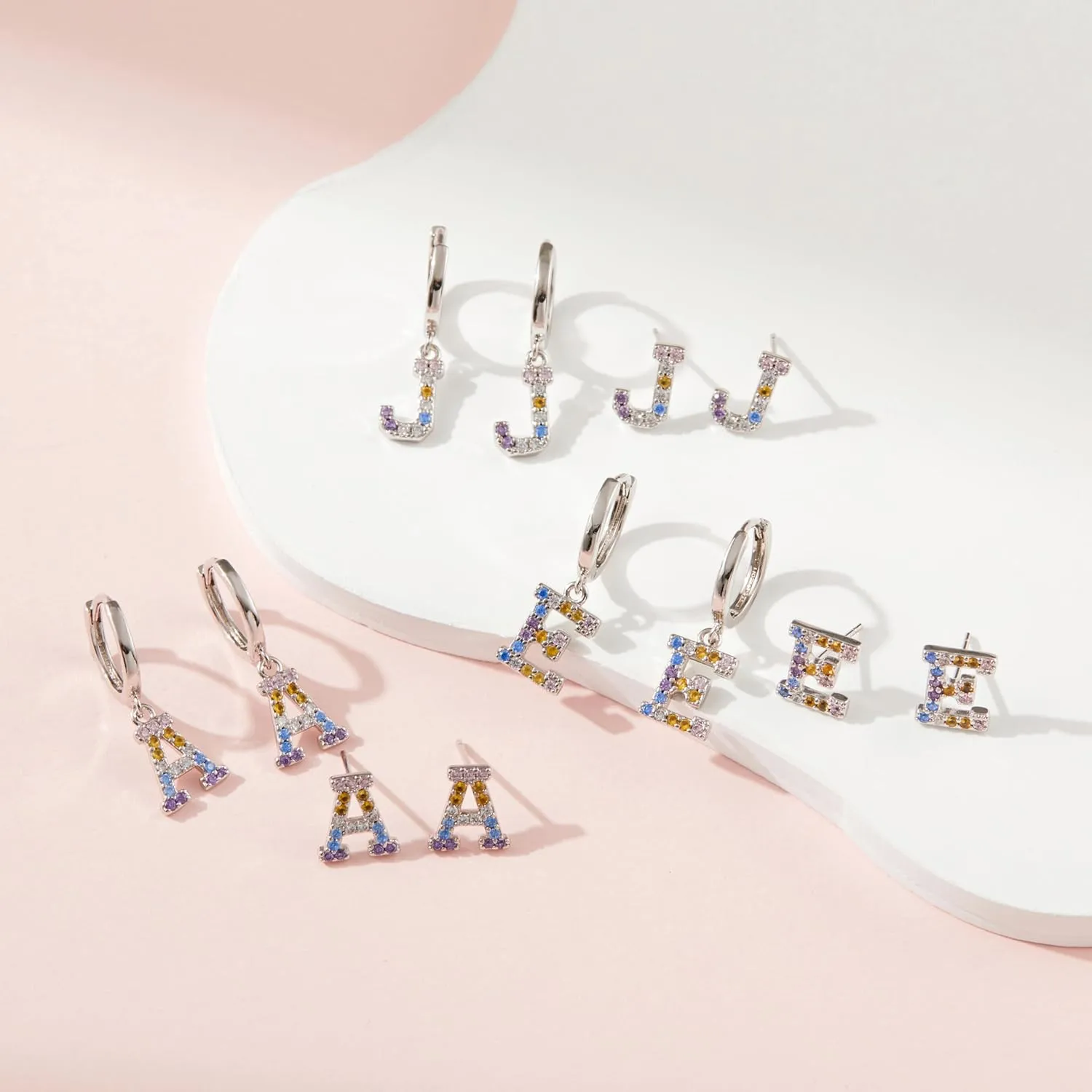 Hypoallergenic Earrings for Women Girls Sterling Silver 925-Littel Cute Kids Stud Hoop Initial Letter Dangle Earring Jewelry Present