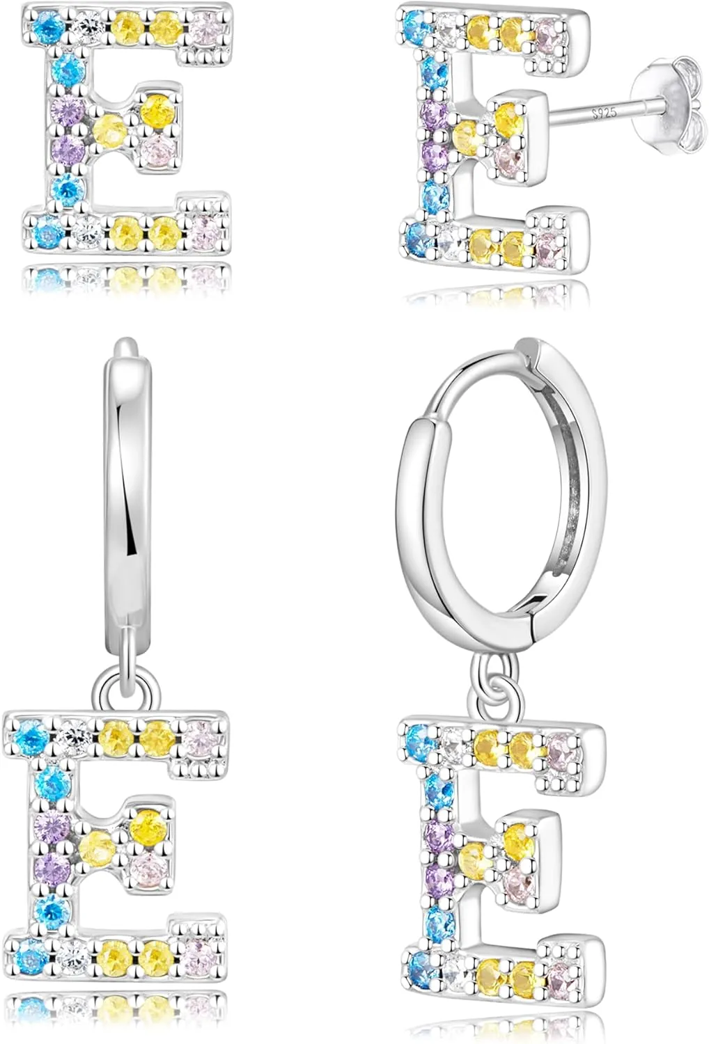 Hypoallergenic Earrings for Women Girls Sterling Silver 925-Littel Cute Kids Stud Hoop Initial Letter Dangle Earring Jewelry Present