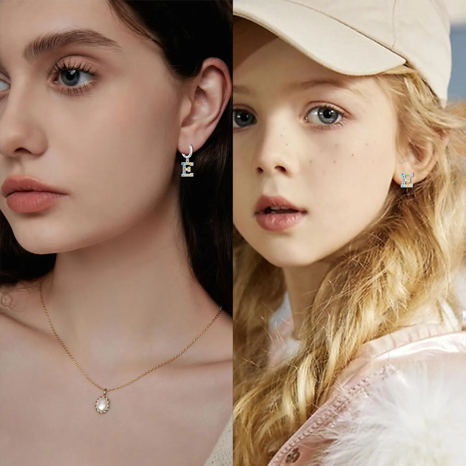 Hypoallergenic Earrings for Women Girls Sterling Silver 925-Littel Cute Kids Stud Hoop Initial Letter Dangle Earring Jewelry Present