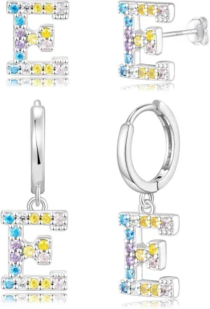Hypoallergenic Earrings for Women Girls Sterling Silver 925-Littel Cute Kids Stud Hoop Initial Letter Dangle Earring Jewelry Present