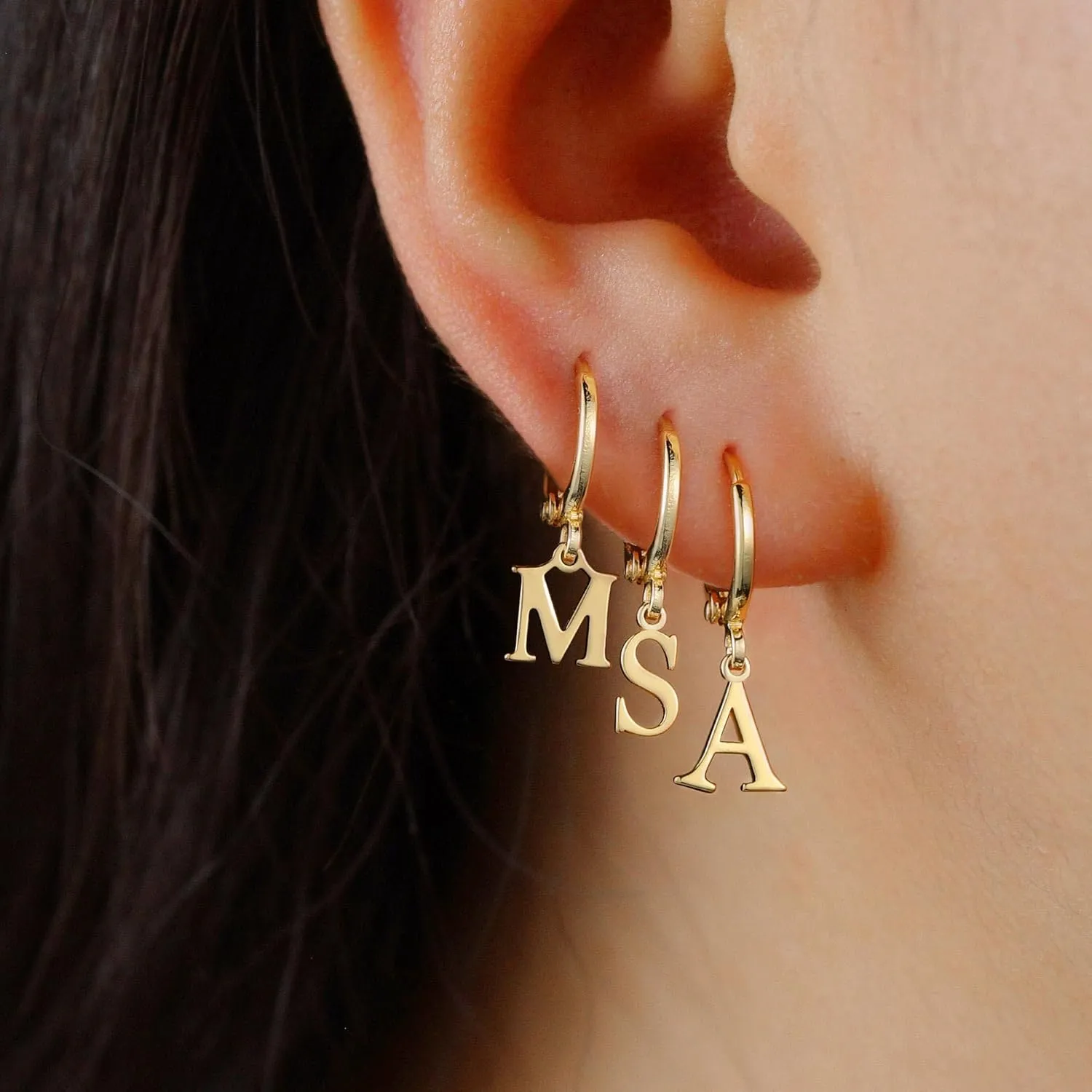 IEFWELL Initial Hoop Earrings - 925 Sterling Silver Post Hypoallergenic Small Gold Huggie Hoop Earrings, Dangle Earrings for Women Girls Jewelry Gifts for Women Mom