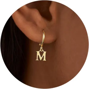 IEFWELL Initial Hoop Earrings - 925 Sterling Silver Post Hypoallergenic Small Gold Huggie Hoop Earrings, Dangle Earrings for Women Girls Jewelry Gifts for Women Mom