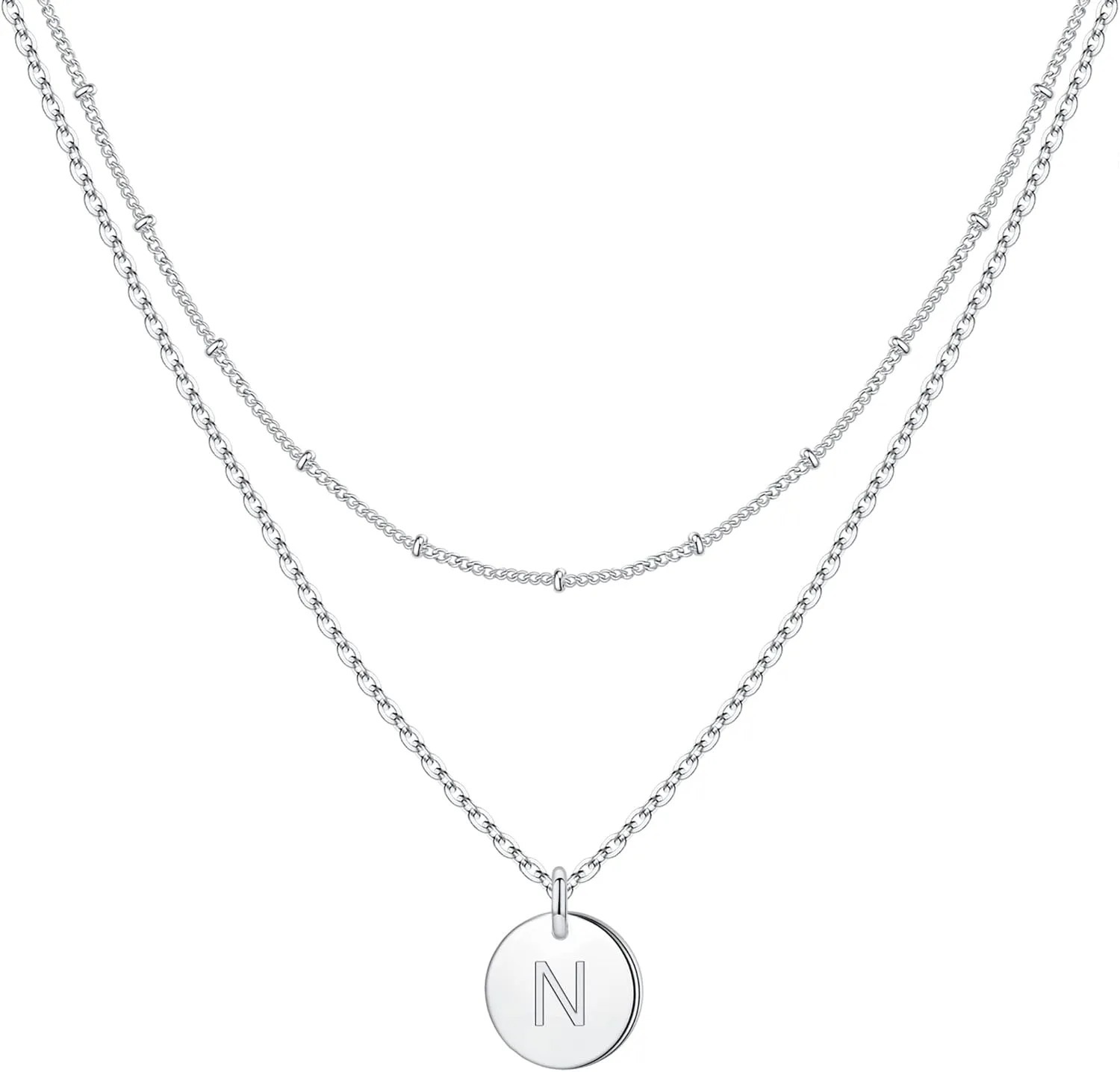 IEFWELL Initial Necklaces for Women Girls - Gold Silver Rose Gold Double Side Engraved Hammered Coin Necklaces, Layered Necklace Jewelry Pendant for Teen Girls