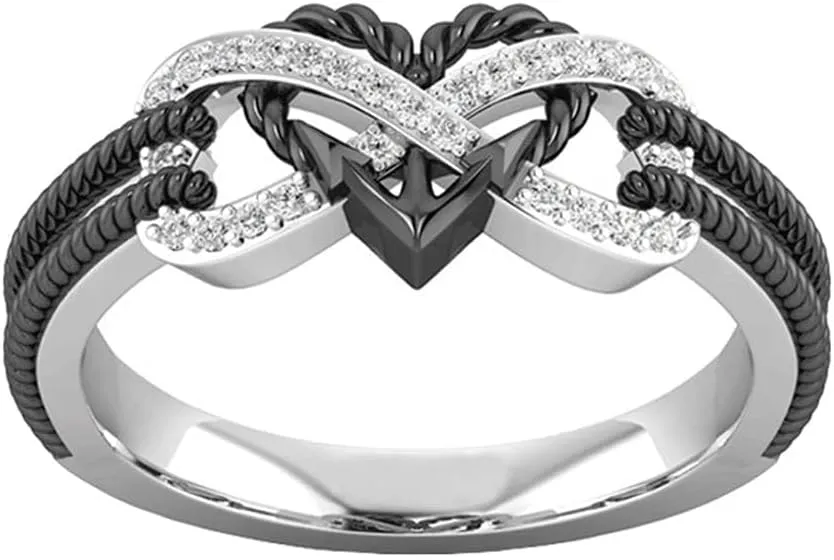 Infinite Love Heart Shaped Ring Set for Her and Him Silver Celtic Dragon Ring Matching Lover Couple Rings for Wedding Bands Anniversary Engagement Promise Rings Bridal Sets