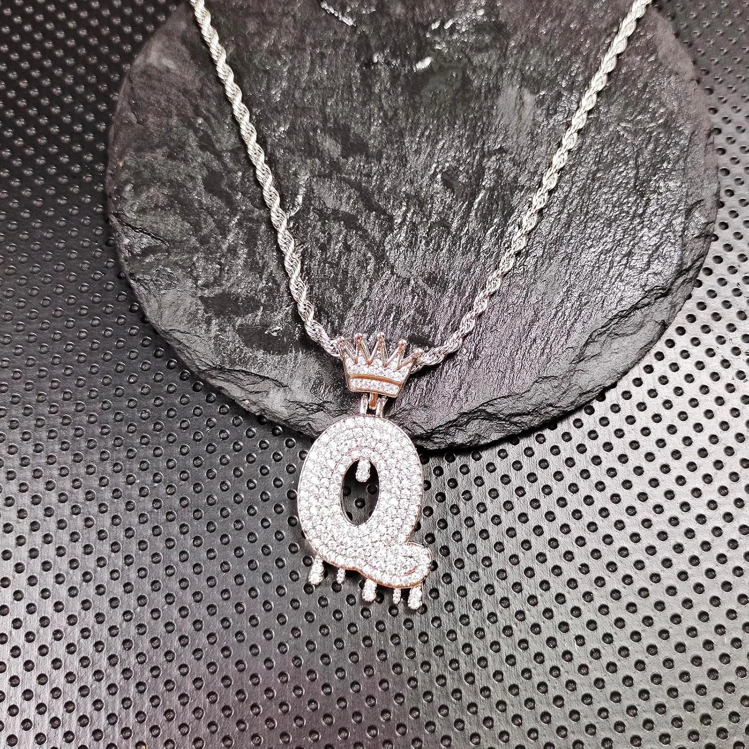 Initial Necklace for Men Women,Crown Letter Pendant with 24 Inch Twist Rope Chain,Cubic Zirconia Capital Monogram Pendant Necklace Jewelry Gift