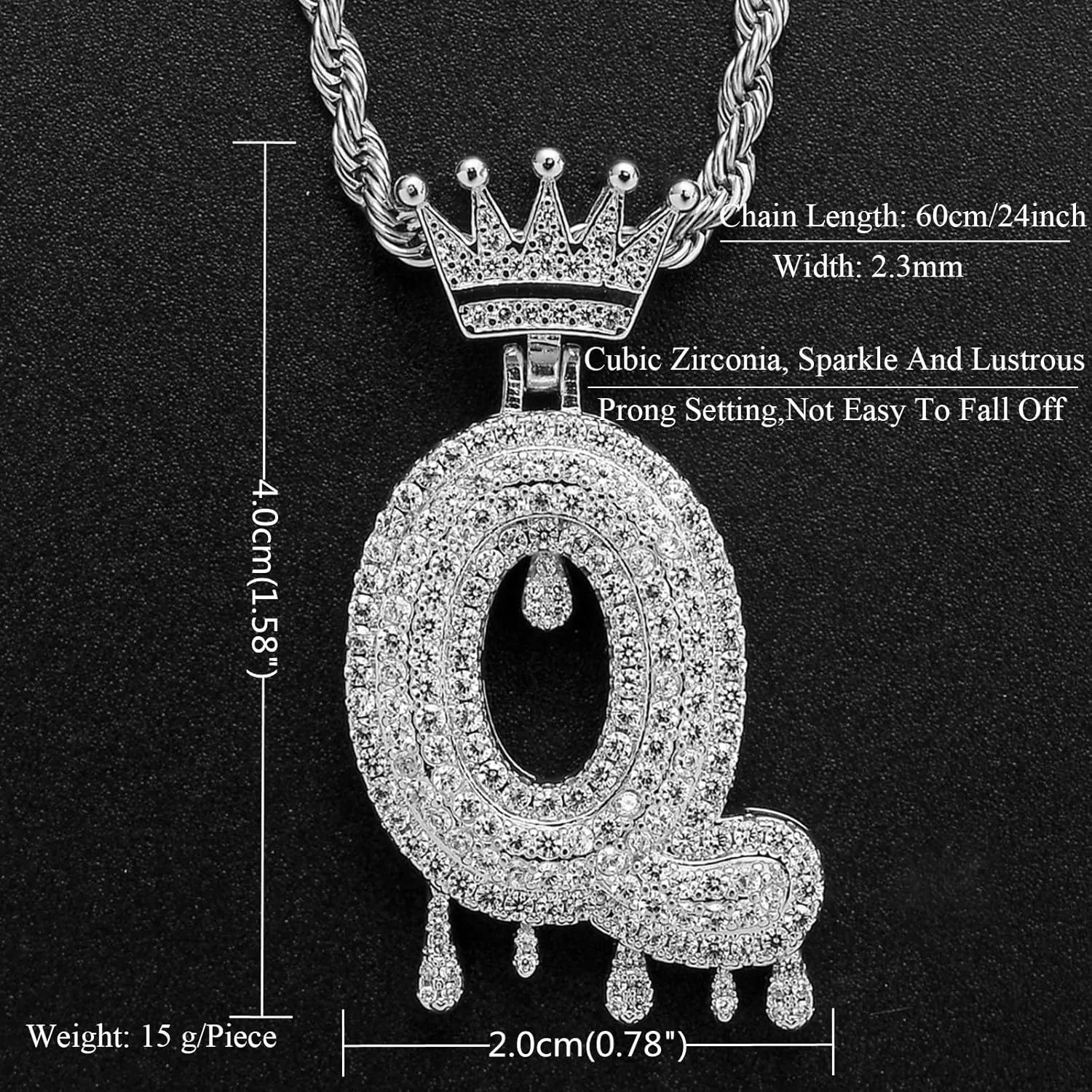 Initial Necklace for Men Women,Crown Letter Pendant with 24 Inch Twist Rope Chain,Cubic Zirconia Capital Monogram Pendant Necklace Jewelry Gift