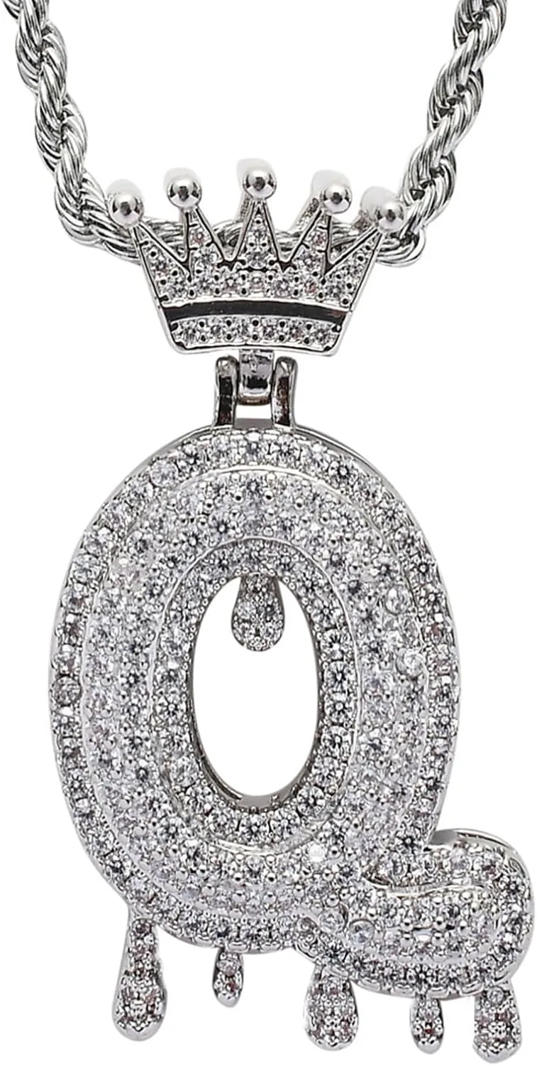 Initial Necklace for Men Women,Crown Letter Pendant with 24 Inch Twist Rope Chain,Cubic Zirconia Capital Monogram Pendant Necklace Jewelry Gift