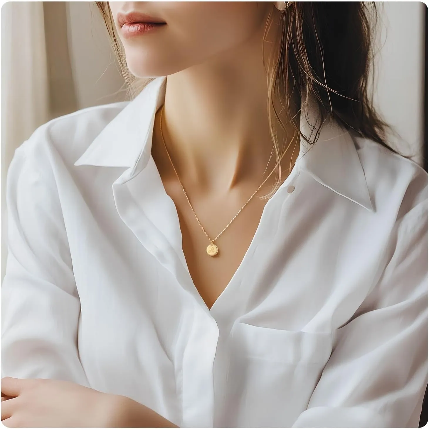 Initial Necklaces for Women 925 Sterling Silver Necklaces Dainty Letter Round Coin Disc Pendant Gold Silver Necklace Trendy Jewelry