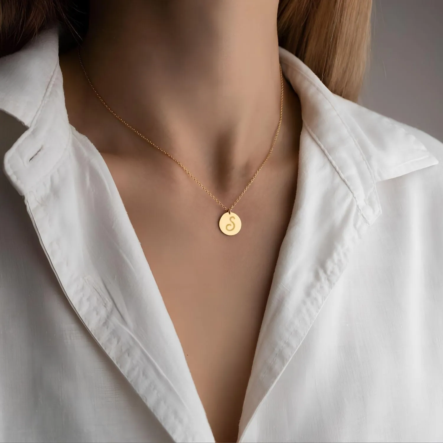 Initial Necklaces for Women 925 Sterling Silver Necklaces Dainty Letter Round Coin Disc Pendant Gold Silver Necklace Trendy Jewelry