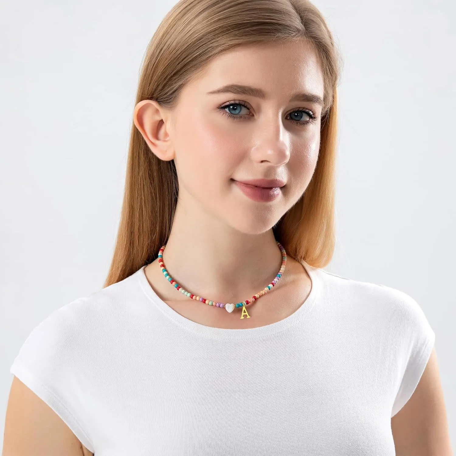 Initial Necklaces for Women,Colorful Beaded Choker Necklaces for Women Gifts Bohemian Letter Choker Necklace Jewelry for Women Birthday Gifts