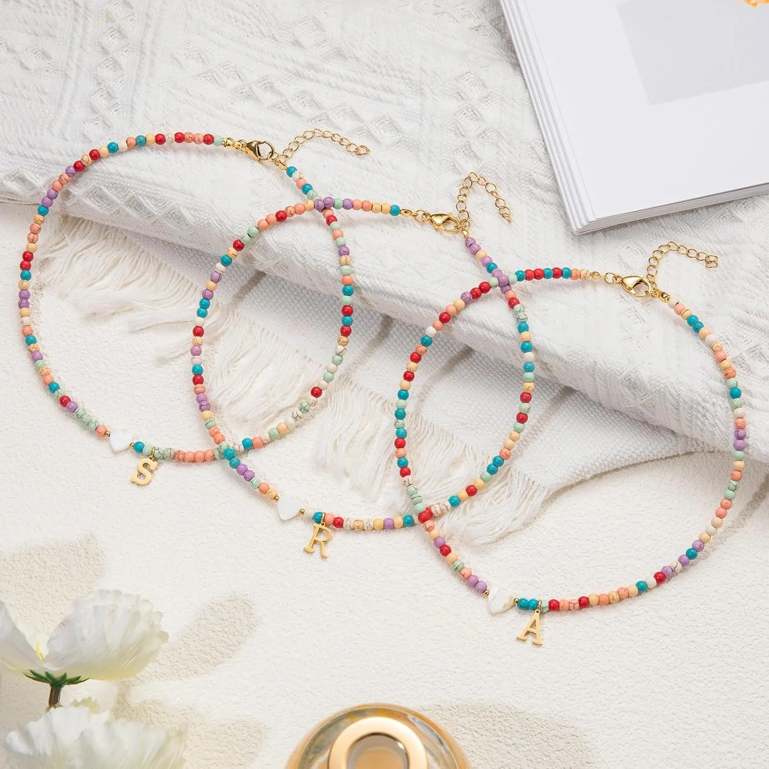 Initial Necklaces for Women,Colorful Beaded Choker Necklaces for Women Gifts Bohemian Letter Choker Necklace Jewelry for Women Birthday Gifts