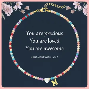 Initial Necklaces for Women,Colorful Beaded Choker Necklaces for Women Gifts Bohemian Letter Choker Necklace Jewelry for Women Birthday Gifts