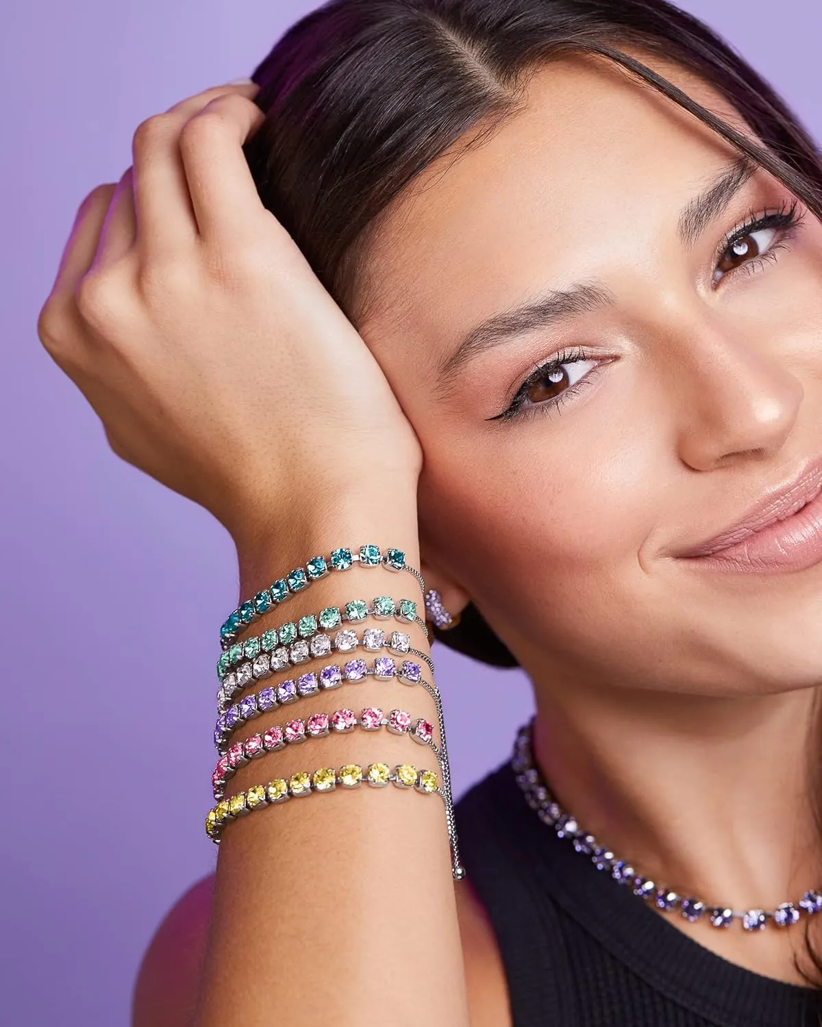 INSPIRED VOICES Easy Slider Adjustable Bracelets - Lariat & Tennis Styles for Women, Rhinestone Bracelets - Blue, Pink, Purple & More
