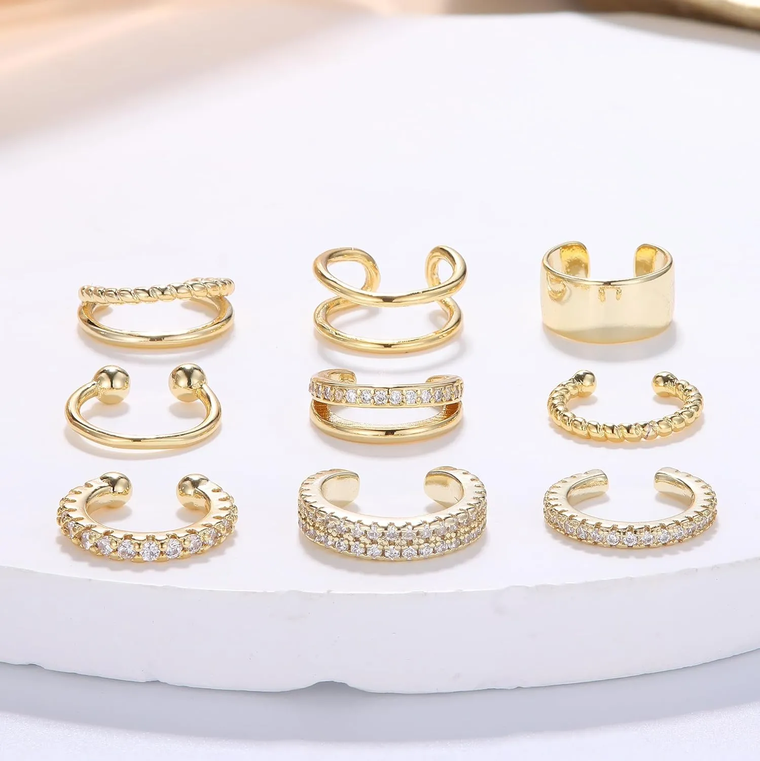 IRONBOX 9Pcs Ear Cuff Earrings for Women 14K Silver/Gold Ear Cuff Non Piercing Cartilage Clip Cuff Earrings Fake Earrings