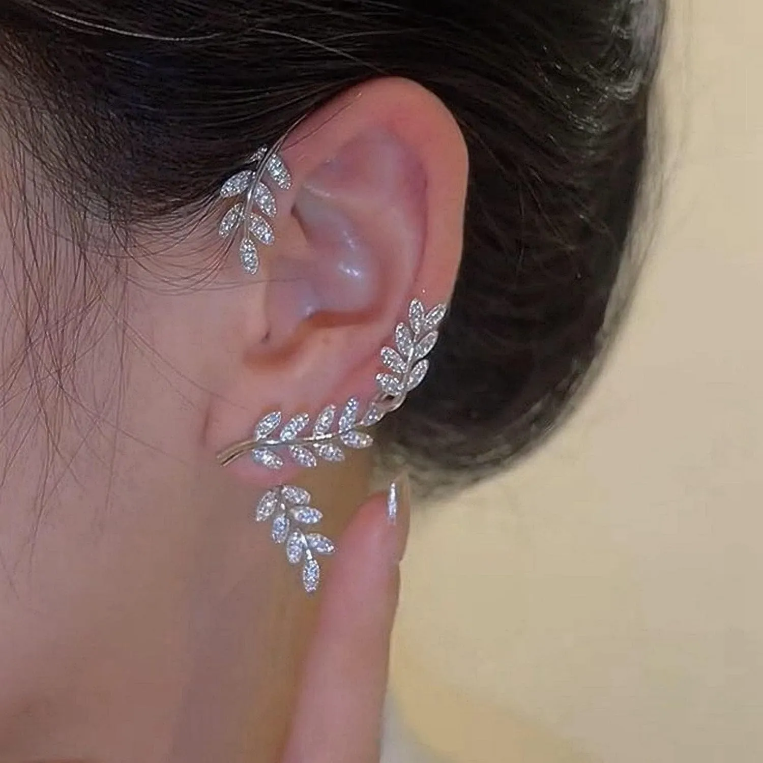JeryWe Butterfly Ear Cuff Earrings for Women No Piercing Zircon Star Ear Clip Wrap Around Fake Earrings Ear Wrap Crawler Rhinestone Wrap Leaf Earrings for Women