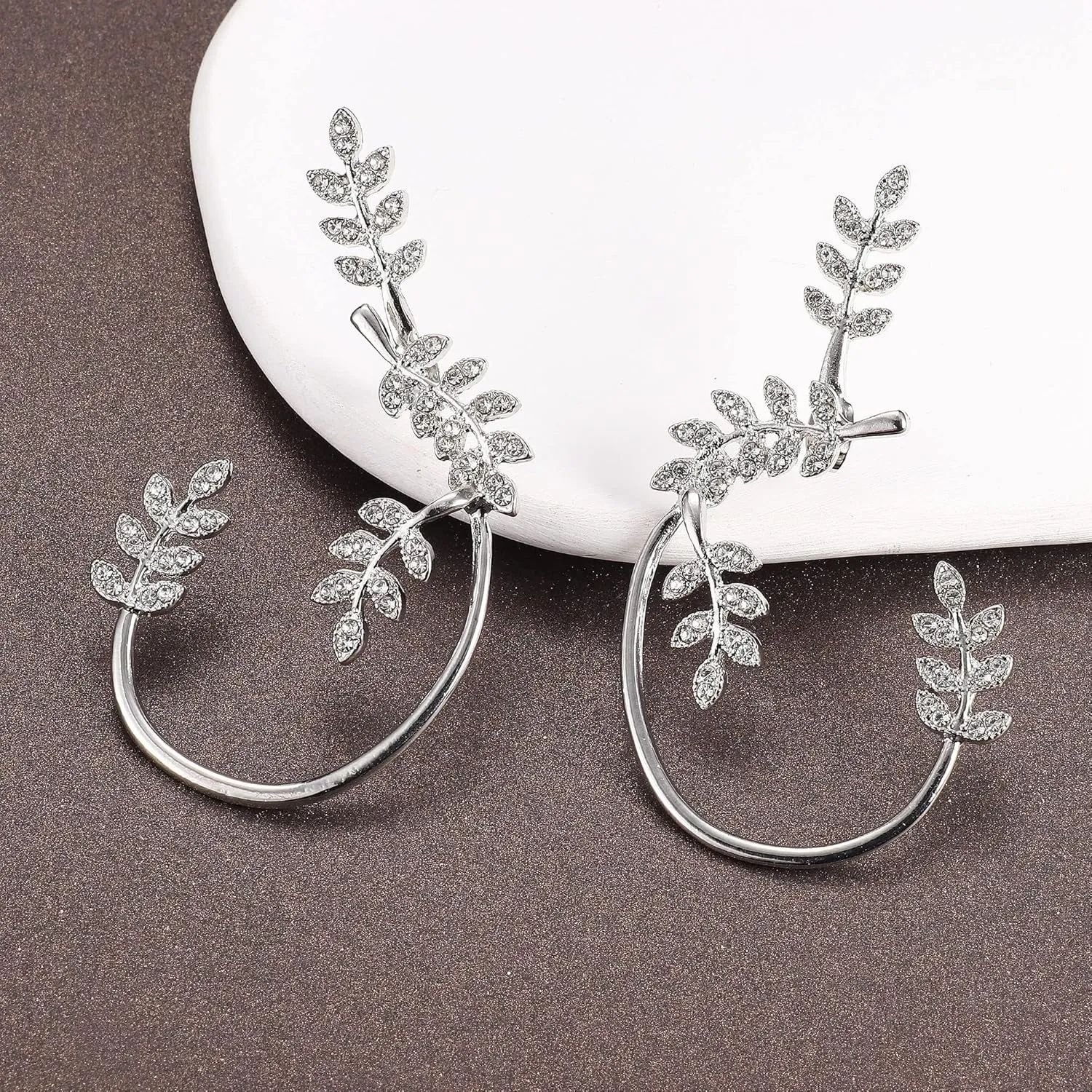 JeryWe Butterfly Ear Cuff Earrings for Women No Piercing Zircon Star Ear Clip Wrap Around Fake Earrings Ear Wrap Crawler Rhinestone Wrap Leaf Earrings for Women
