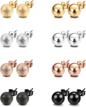 JewelrieShop Stud Earrings Ball Earrings Shiny and Matt Assorted Colors Set Unisex