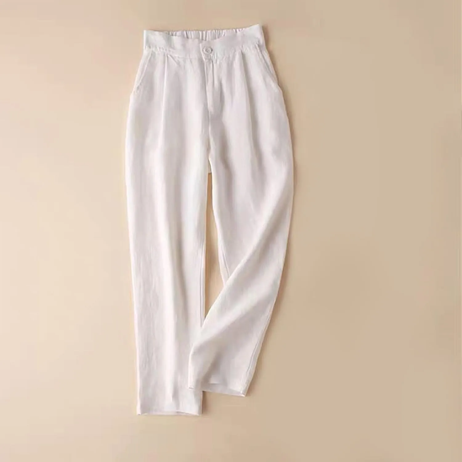 JOAU Linen Pants for Women Summer Casual High Waisted Beach Pants Loose Fit Lightweight Straight Leg Tapered Cropped Pants