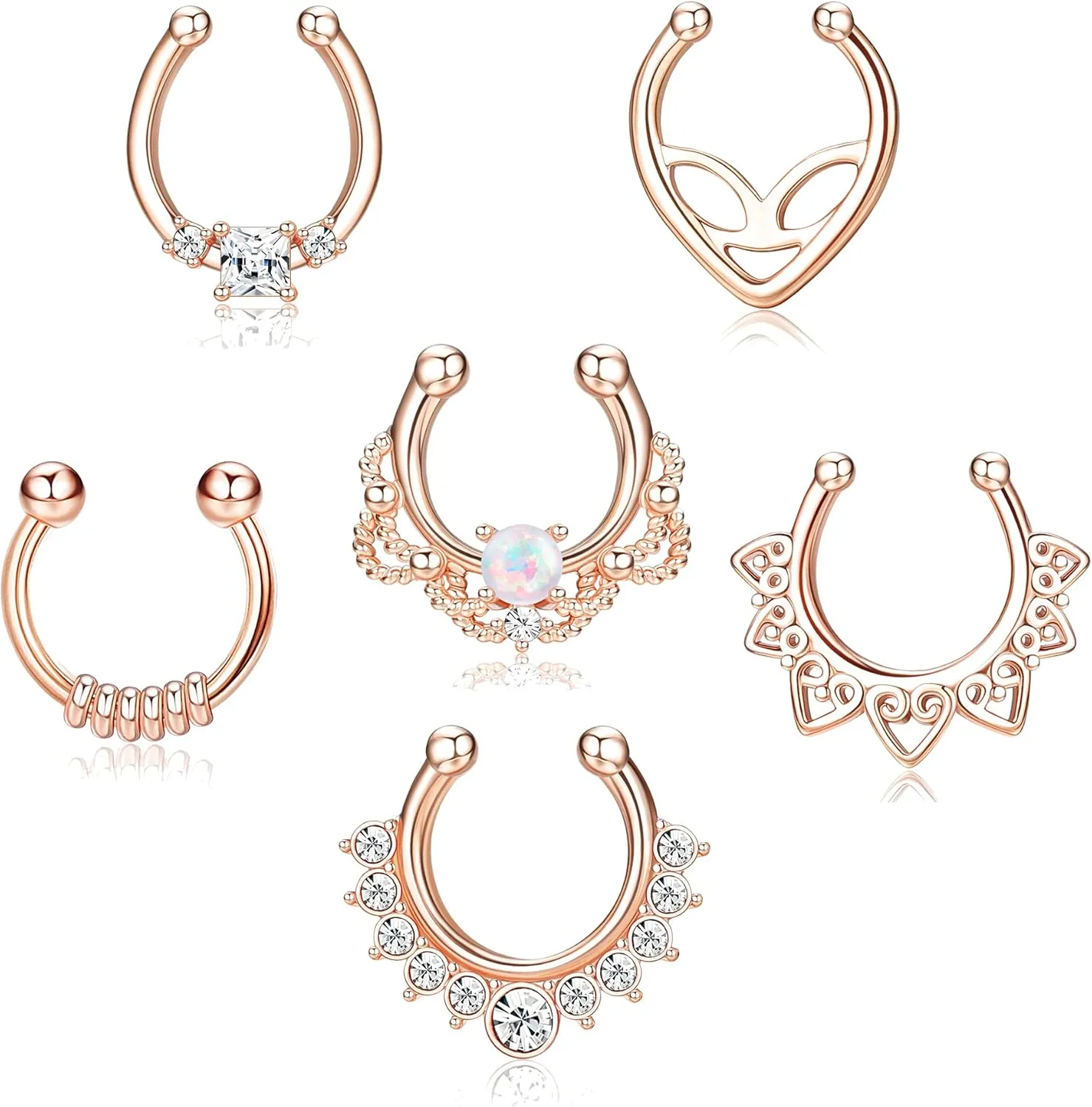 JOERICA Faux Septum Rings for Women Men Fake Nose Rings Hoop Clip On Lip Ear Nose Septum Hanger Jewelry Non-Pierced