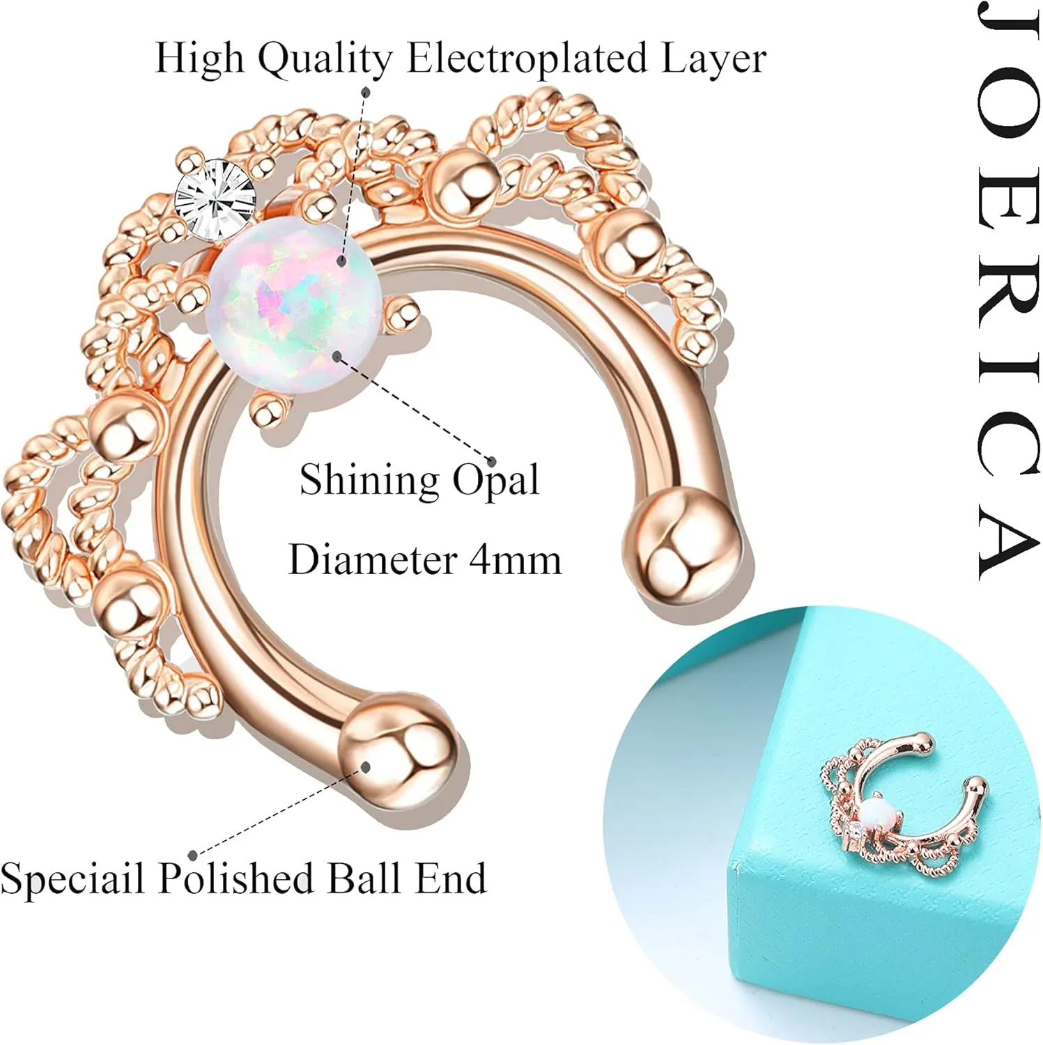 JOERICA Faux Septum Rings for Women Men Fake Nose Rings Hoop Clip On Lip Ear Nose Septum Hanger Jewelry Non-Pierced