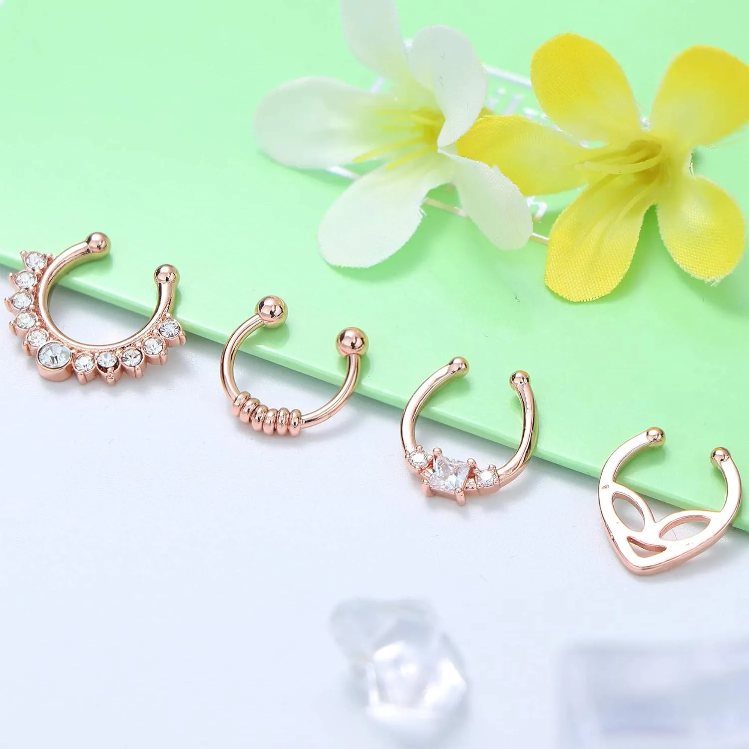 JOERICA Faux Septum Rings for Women Men Fake Nose Rings Hoop Clip On Lip Ear Nose Septum Hanger Jewelry Non-Pierced