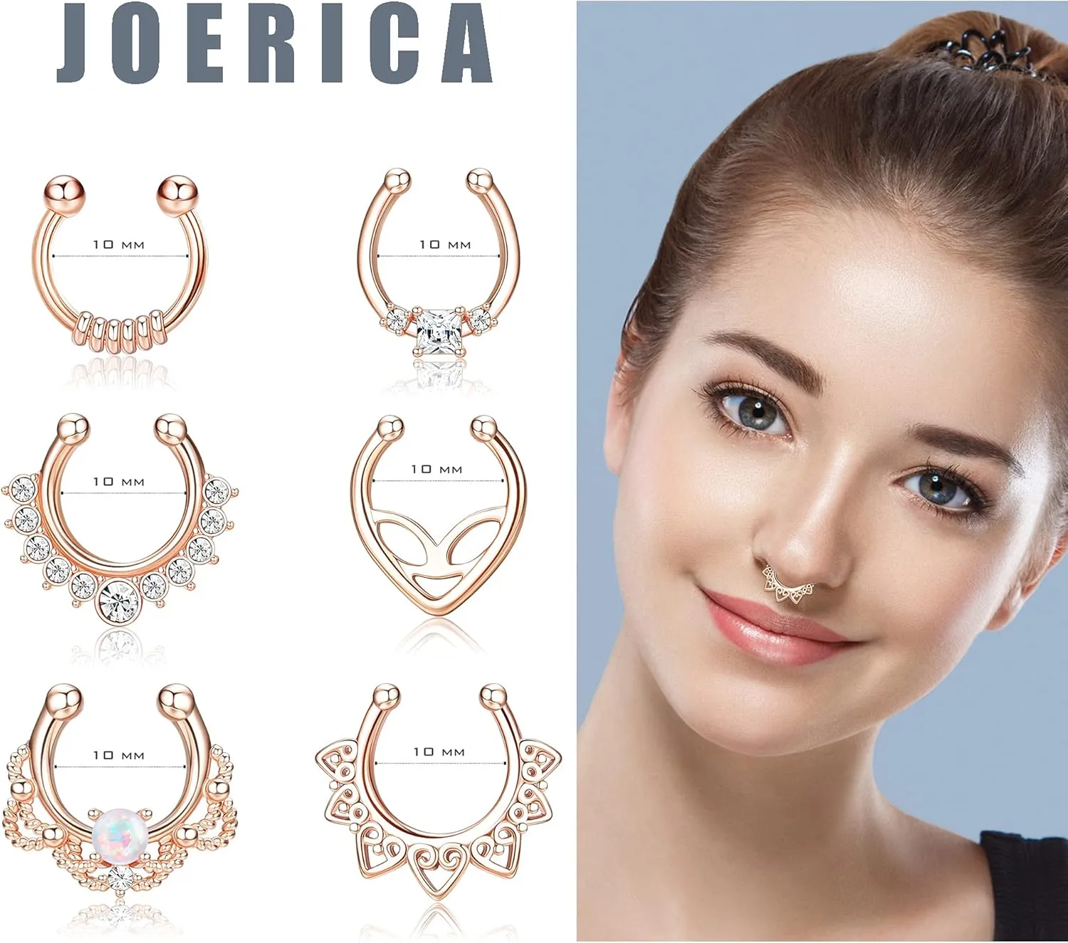 JOERICA Faux Septum Rings for Women Men Fake Nose Rings Hoop Clip On Lip Ear Nose Septum Hanger Jewelry Non-Pierced