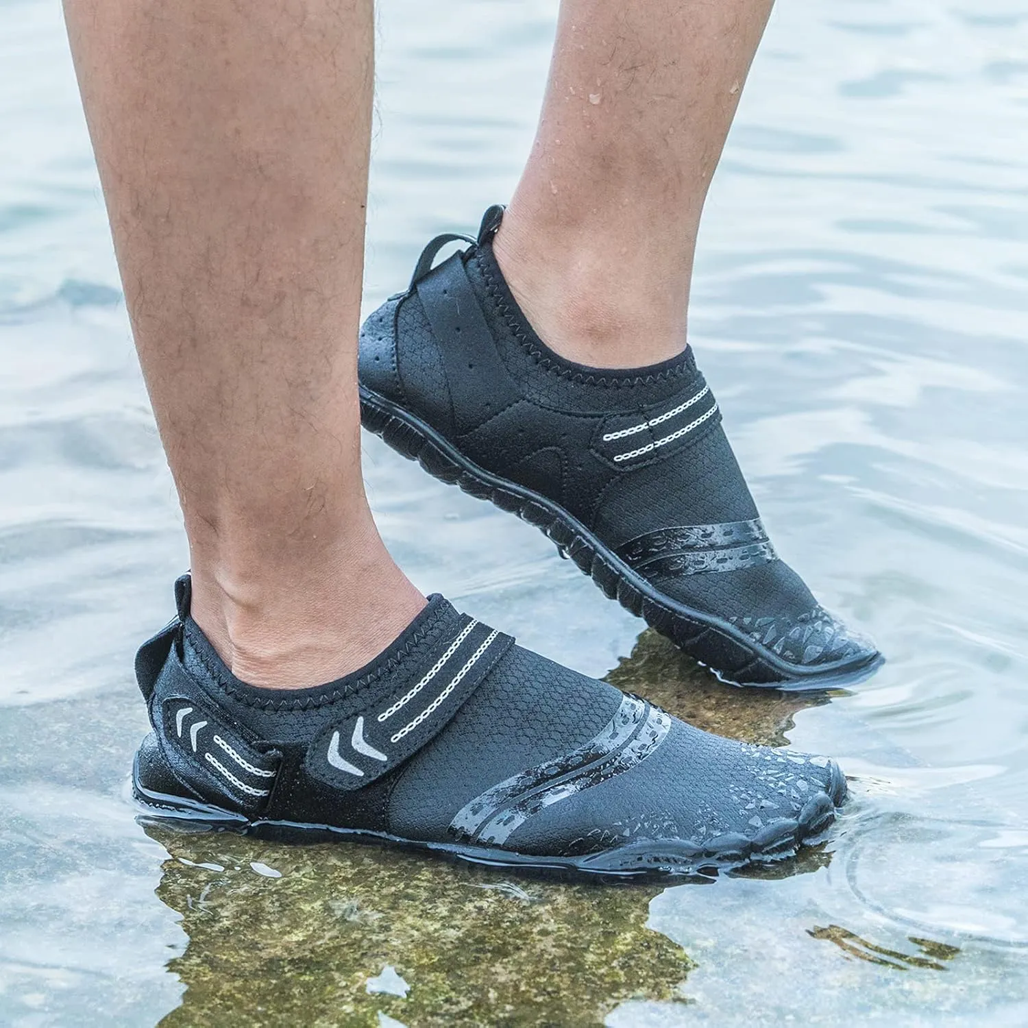 Josaywin Water Shoes for Men Quick Dry Wide Toe Aqua Shoes Adjustable Barefoot Sock for Swim Beach River Pool Surf
