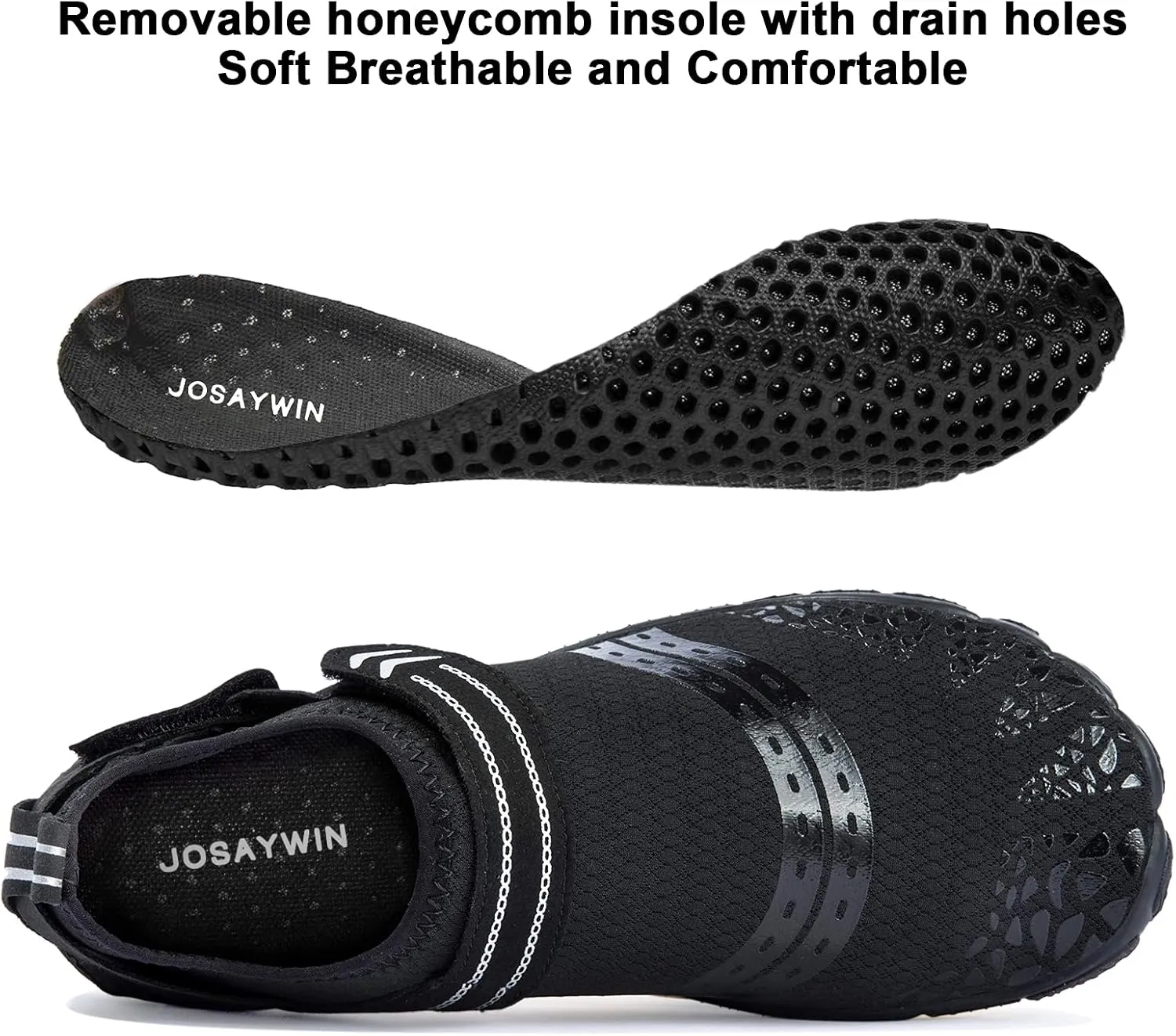 Josaywin Water Shoes for Men Quick Dry Wide Toe Aqua Shoes Adjustable Barefoot Sock for Swim Beach River Pool Surf