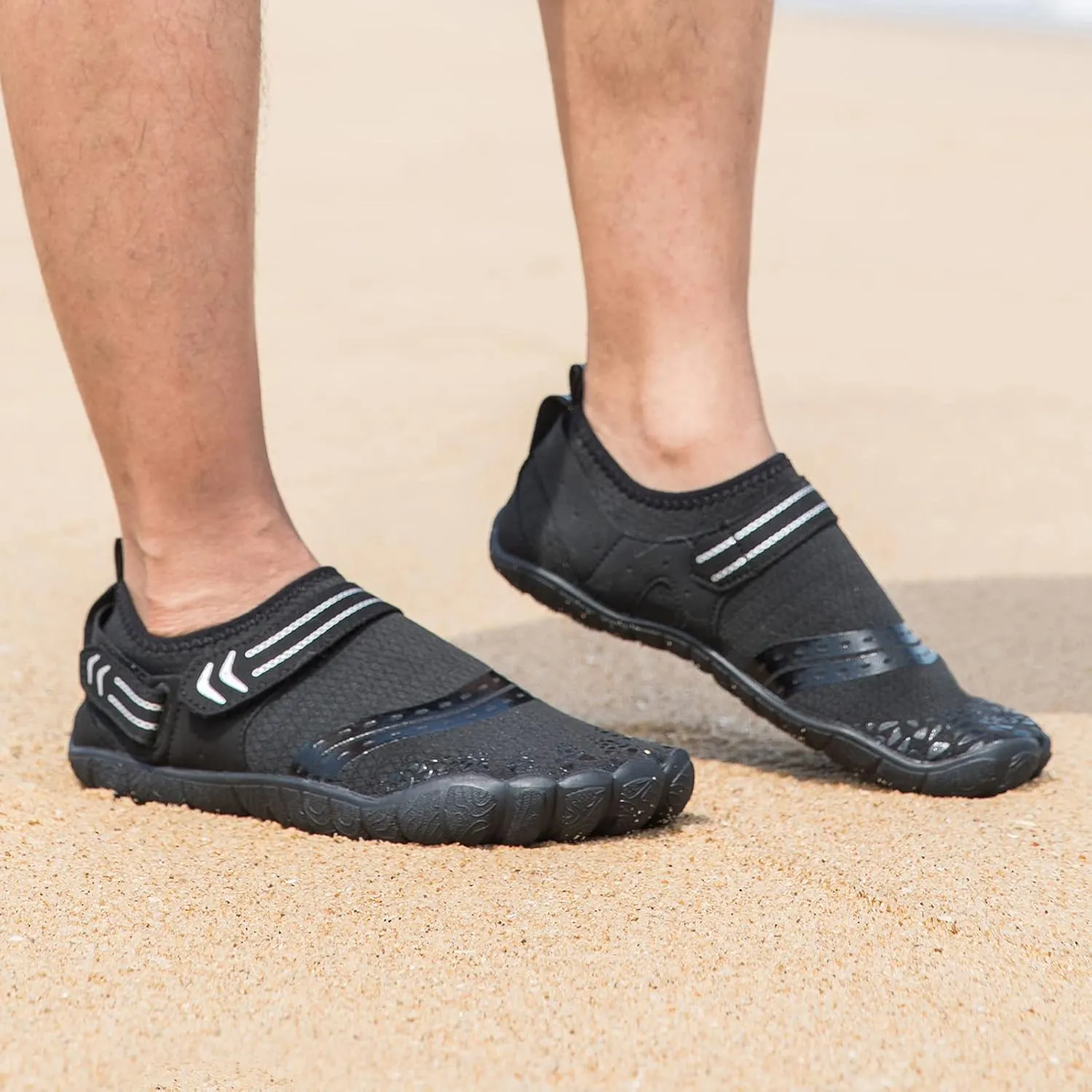 Josaywin Water Shoes for Men Quick Dry Wide Toe Aqua Shoes Adjustable Barefoot Sock for Swim Beach River Pool Surf