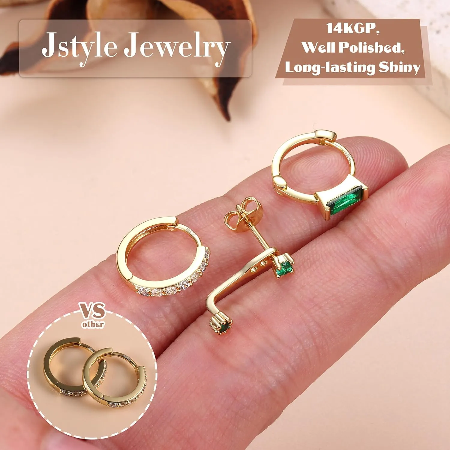 Jstyle 14K Gold Earrings for Women S925 Sterling Silver Earrings for Multiple Piercings Cartilage Stud Small Hoop Dainty Earrings Set
