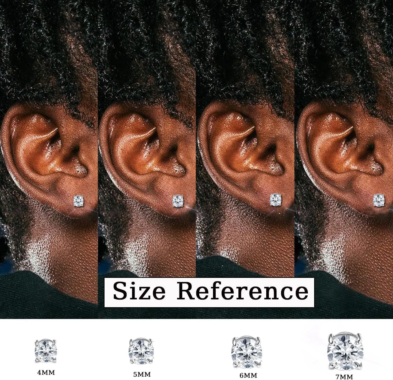 Jstyle 4-7MM Magnetic Earrings for Men Women Shiny Round Cubic Zirconia Stud Earrings for Non-Pierced Ears Hypoallergenic Stainless Steel Fake Earrings Not Easy to Fall off