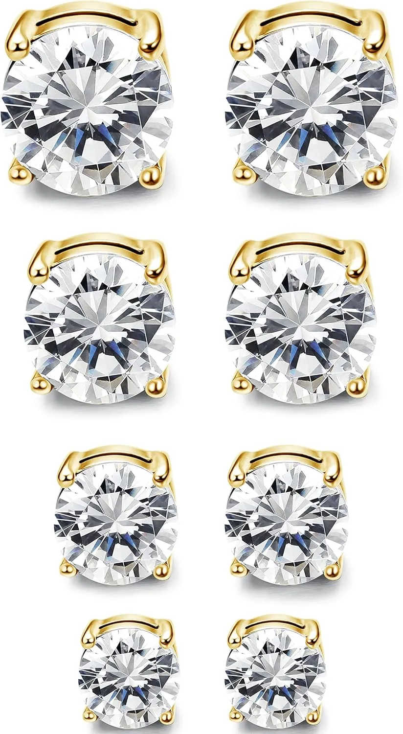 Jstyle 4-7MM Magnetic Earrings for Men Women Shiny Round Cubic Zirconia Stud Earrings for Non-Pierced Ears Hypoallergenic Stainless Steel Fake Earrings Not Easy to Fall off
