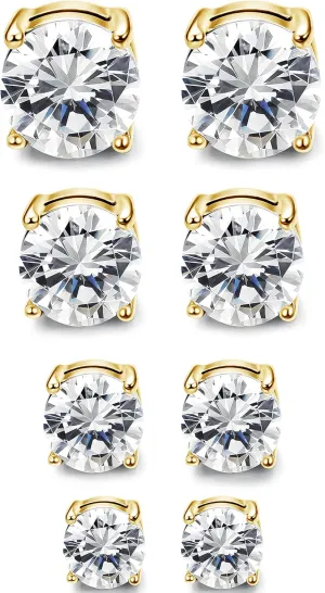 Jstyle 4-7MM Magnetic Earrings for Men Women Shiny Round Cubic Zirconia Stud Earrings for Non-Pierced Ears Hypoallergenic Stainless Steel Fake Earrings Not Easy to Fall off