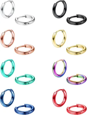 Jstyle 8 Pairs 316L Surgical Stainless Steel Small Hoop Earrings for Men Women Hypoallergenic Huggie Hoop Earrings Cartilage Helix Lobes Sleeper Hoop Earrings Set 18G 20G 8mm/10mm/12mm/14mm