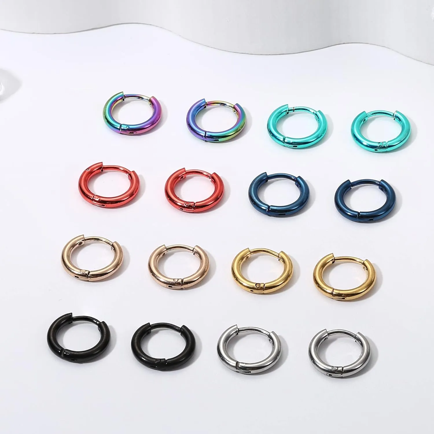 Jstyle 8 Pairs 316L Surgical Stainless Steel Small Hoop Earrings for Men Women Hypoallergenic Huggie Hoop Earrings Cartilage Helix Lobes Sleeper Hoop Earrings Set 18G 20G 8mm/10mm/12mm/14mm