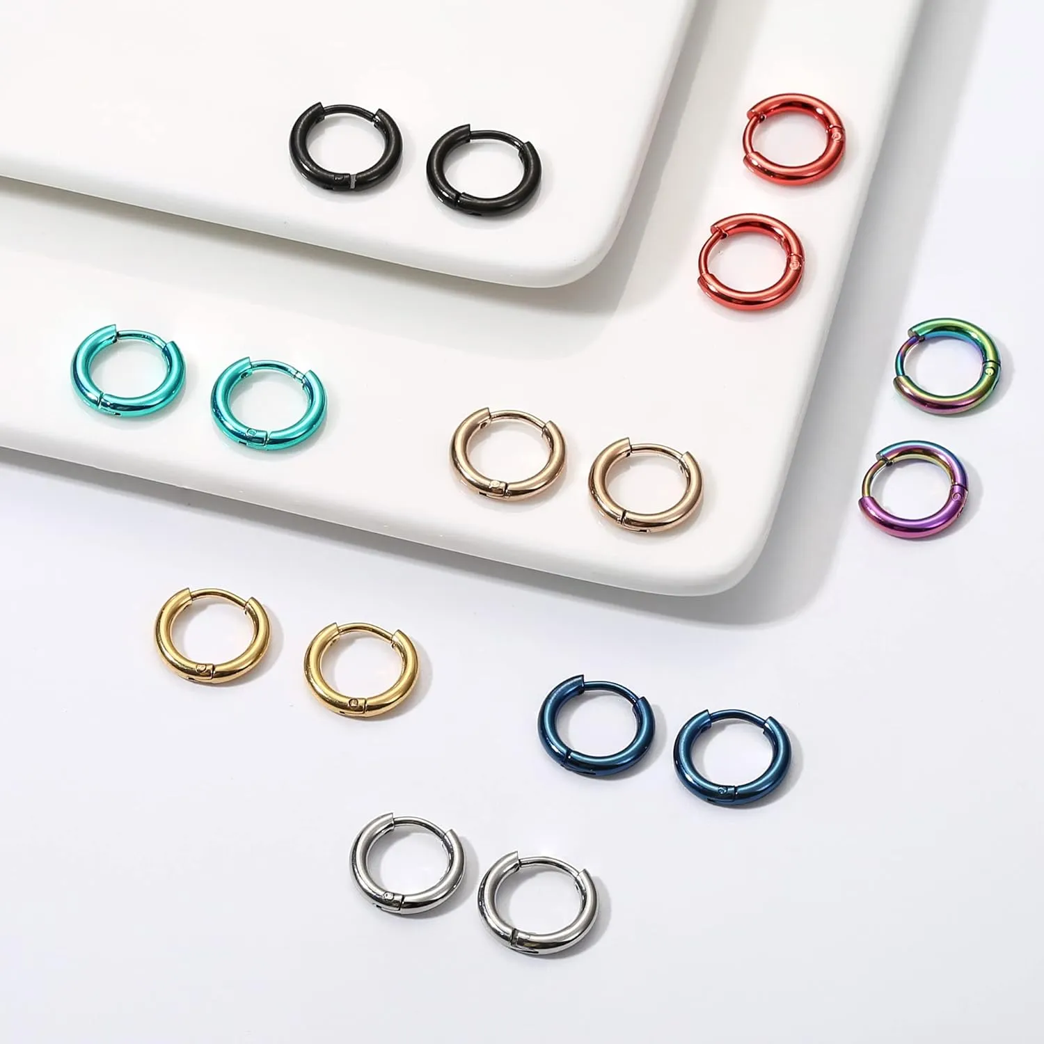 Jstyle 8 Pairs 316L Surgical Stainless Steel Small Hoop Earrings for Men Women Hypoallergenic Huggie Hoop Earrings Cartilage Helix Lobes Sleeper Hoop Earrings Set 18G 20G 8mm/10mm/12mm/14mm