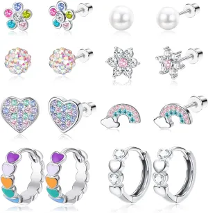 Jstyle 8Pairs Hypoallergenic Earrings for Girls Women Surgical Stainless Steel Earrings Screw Back Stud Hoop Earrings Set for Sensitive Ears 20G