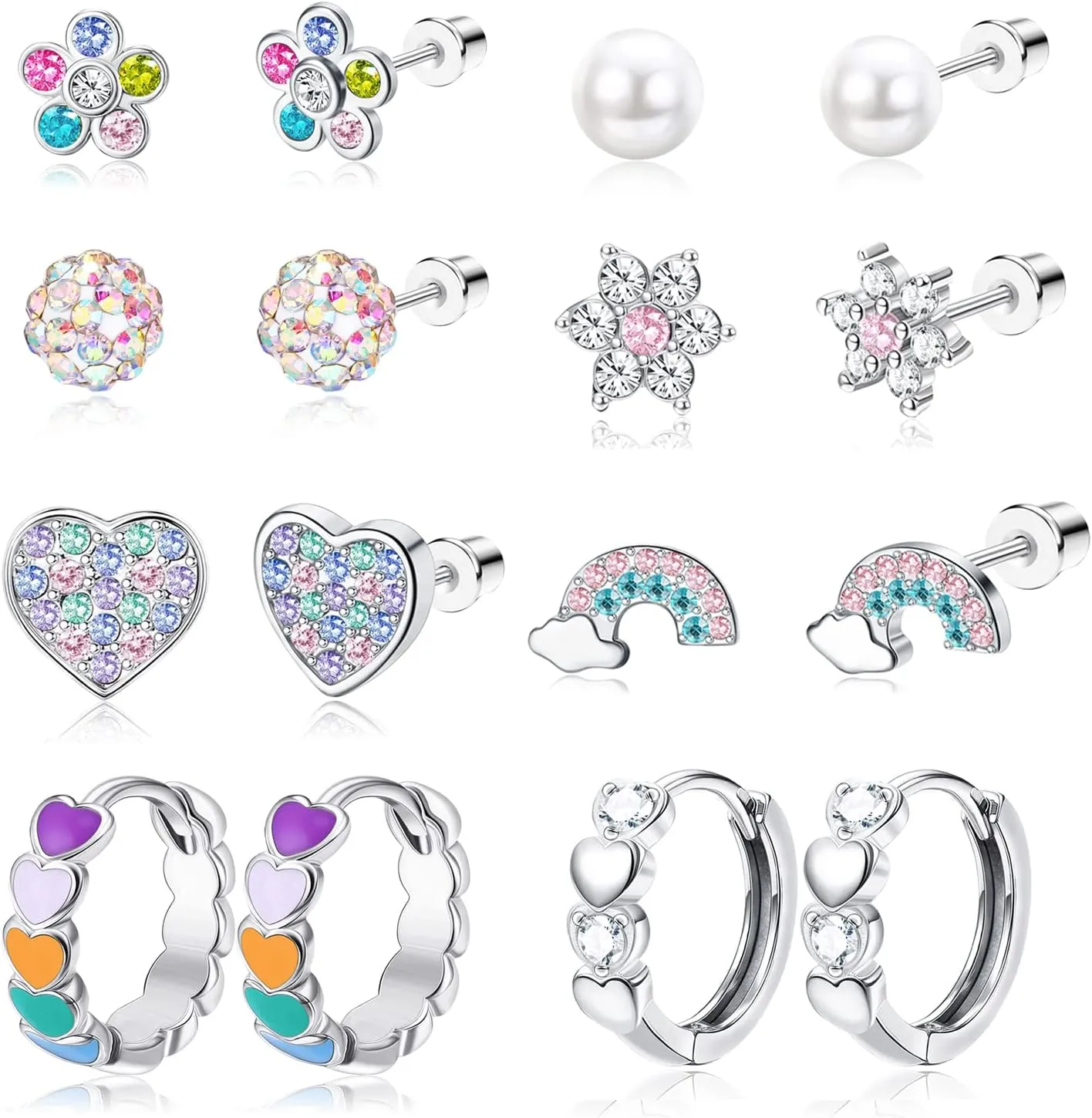 Jstyle 8Pairs Hypoallergenic Earrings for Girls Women Surgical Stainless Steel Earrings Screw Back Stud Hoop Earrings Set for Sensitive Ears 20G