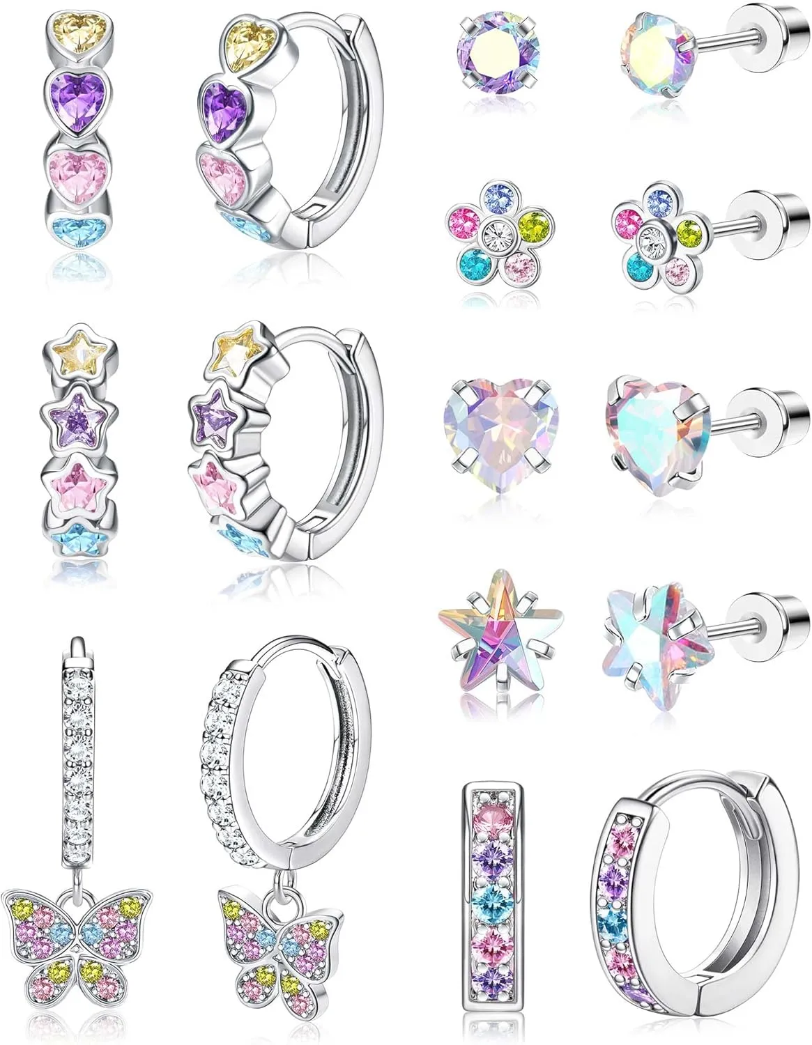 Jstyle Hypoallergenic Earrings for Girls Women Surgical Stainless Steel Hoop Earrings for Sensitive Ears Screw Back Stud Earrings Set Cute Girls Toddler Earrings Kids Earrings Jewelry for Teen Girls