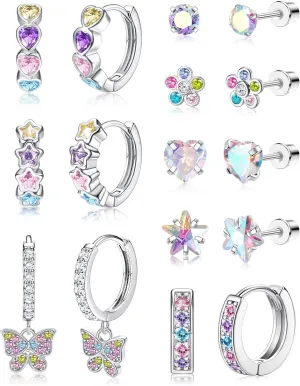 Jstyle Hypoallergenic Earrings for Girls Women Surgical Stainless Steel Hoop Earrings for Sensitive Ears Screw Back Stud Earrings Set Cute Girls Toddler Earrings Kids Earrings Jewelry for Teen Girls