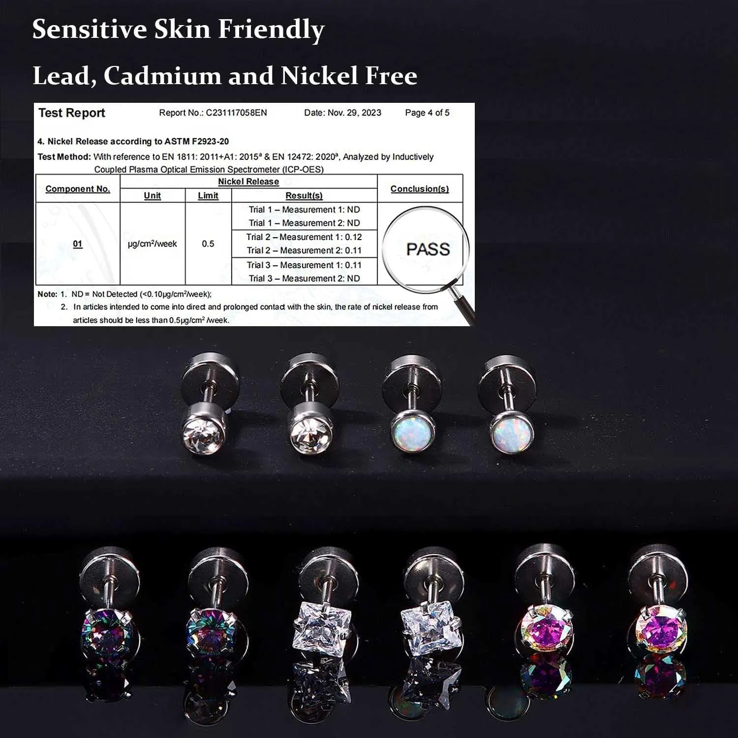 Jstyle Surgical Steel Earrings for Women Men Hypoallergenic Stud Earrings for Sensitive Ears Flat Back Earrings Stud 20G Stainless Steel Cartilage Earring Opal CZ Small Flatback Stud Earrings Women