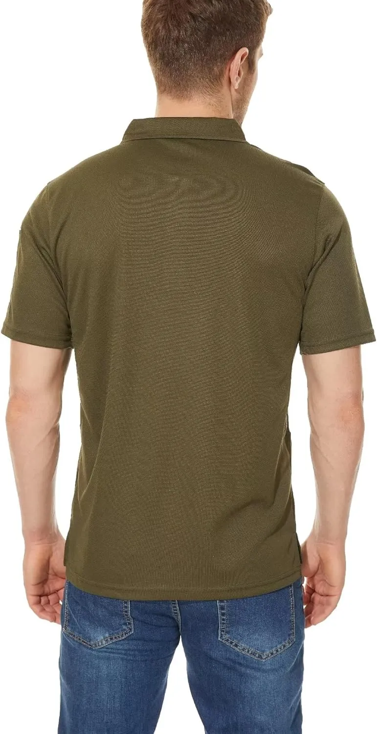 KEFITEVD Men's Jersey Polo Shirts Quick Dry Tactical Shirts Short Sleeve Outdoor Pique Performance Military Active Shirts