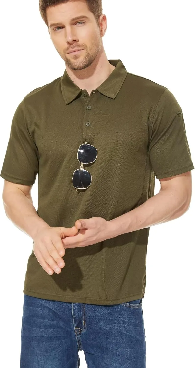 KEFITEVD Men's Jersey Polo Shirts Quick Dry Tactical Shirts Short Sleeve Outdoor Pique Performance Military Active Shirts